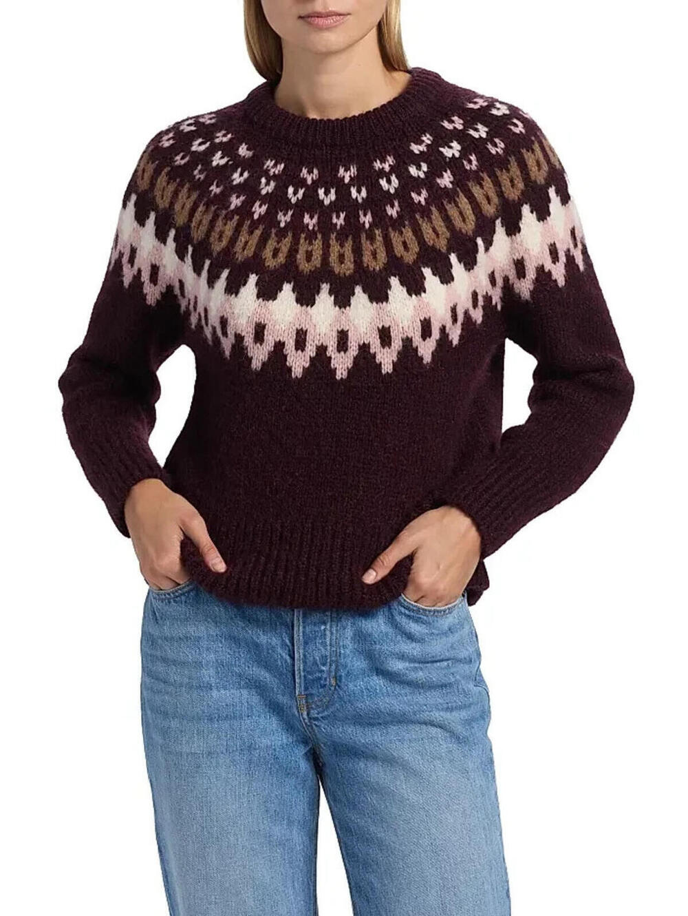 NEW, Veronica Beard Anne Alpaca-Blend Fair Isle Sweater in Raisin Sz S #T3906